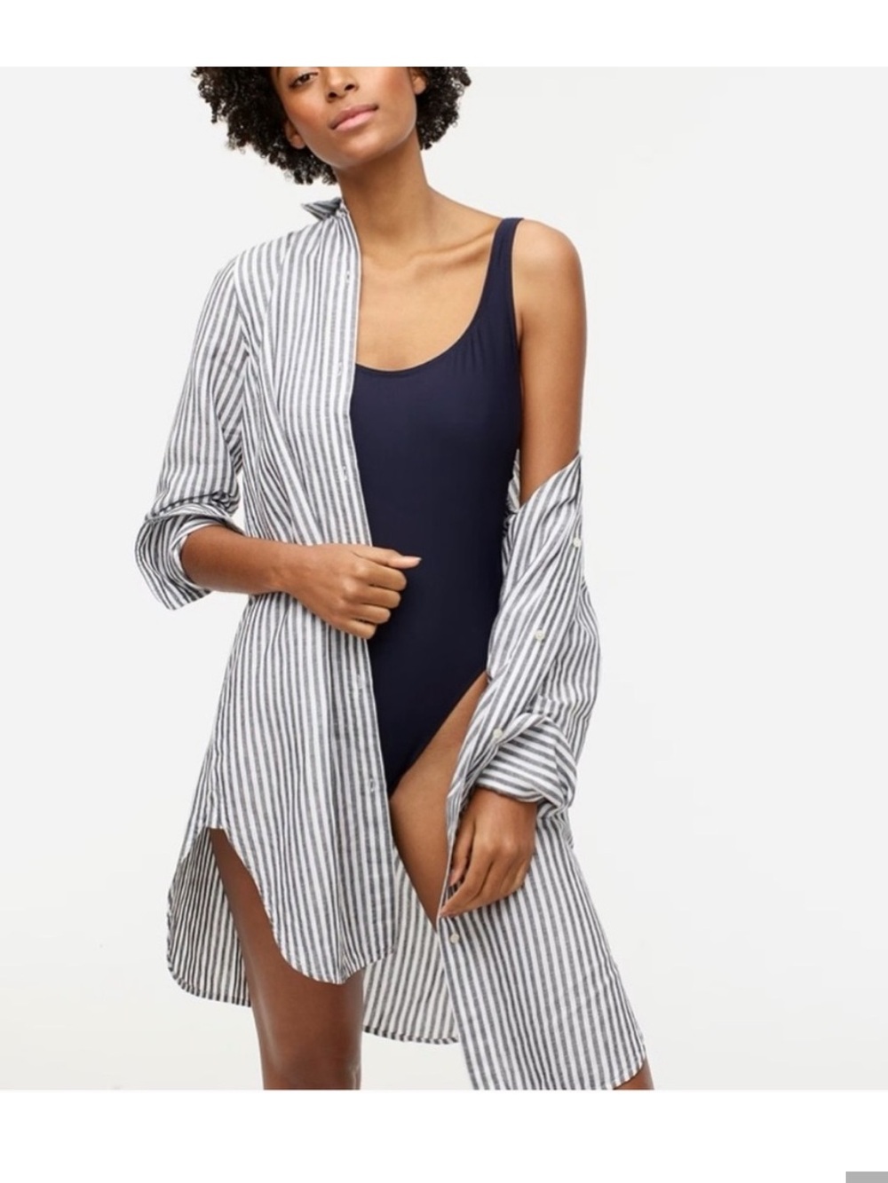 J. Crew Navy and White Striped Beach Coverup Shirt Dress